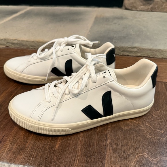 Veja Esplar Leather Sneakers in White and Black - Picture 3 of 12